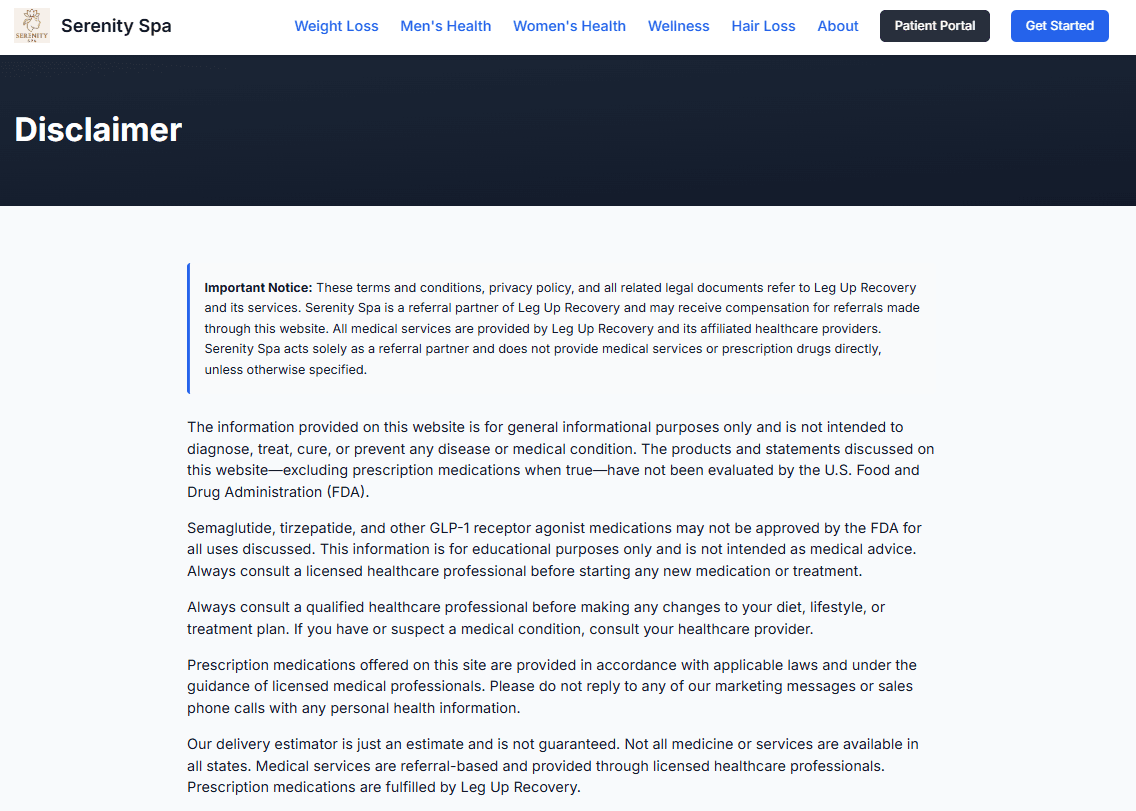 Compliant disclaimer page - Click to expand
