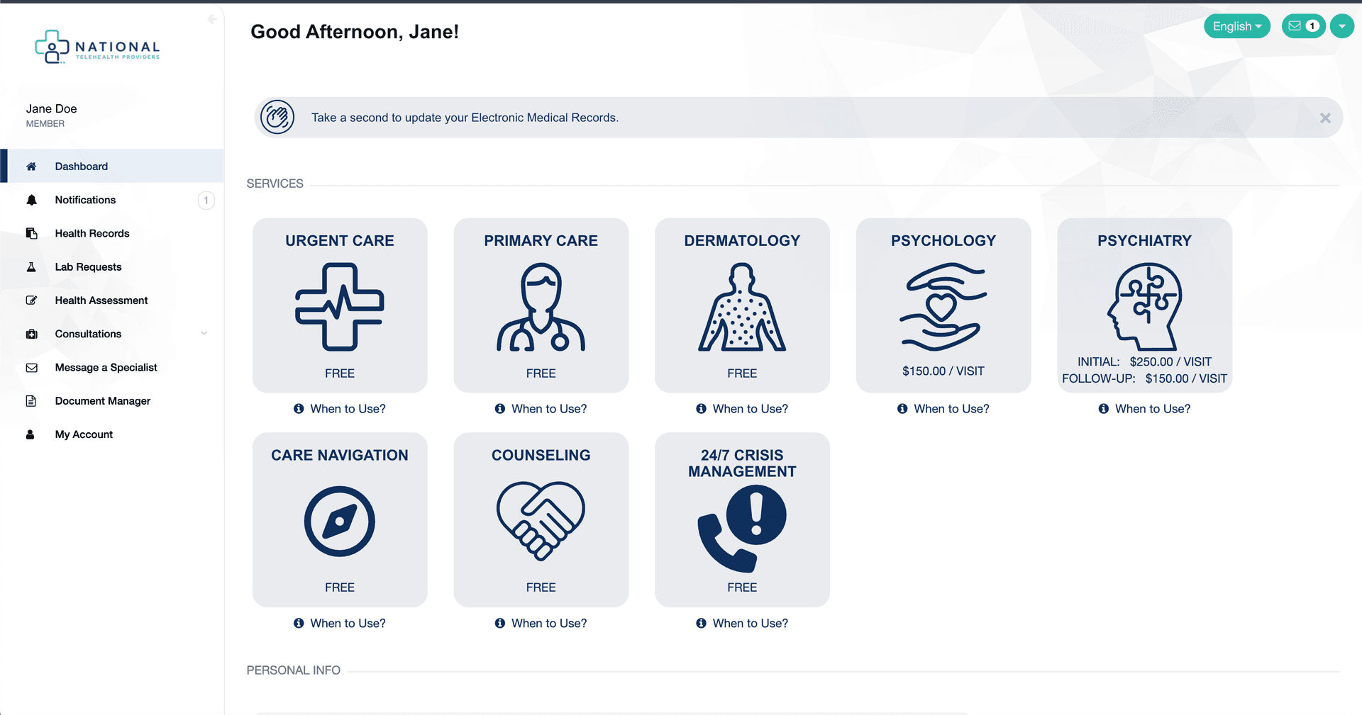 Branded virtual primary care member portal experience
