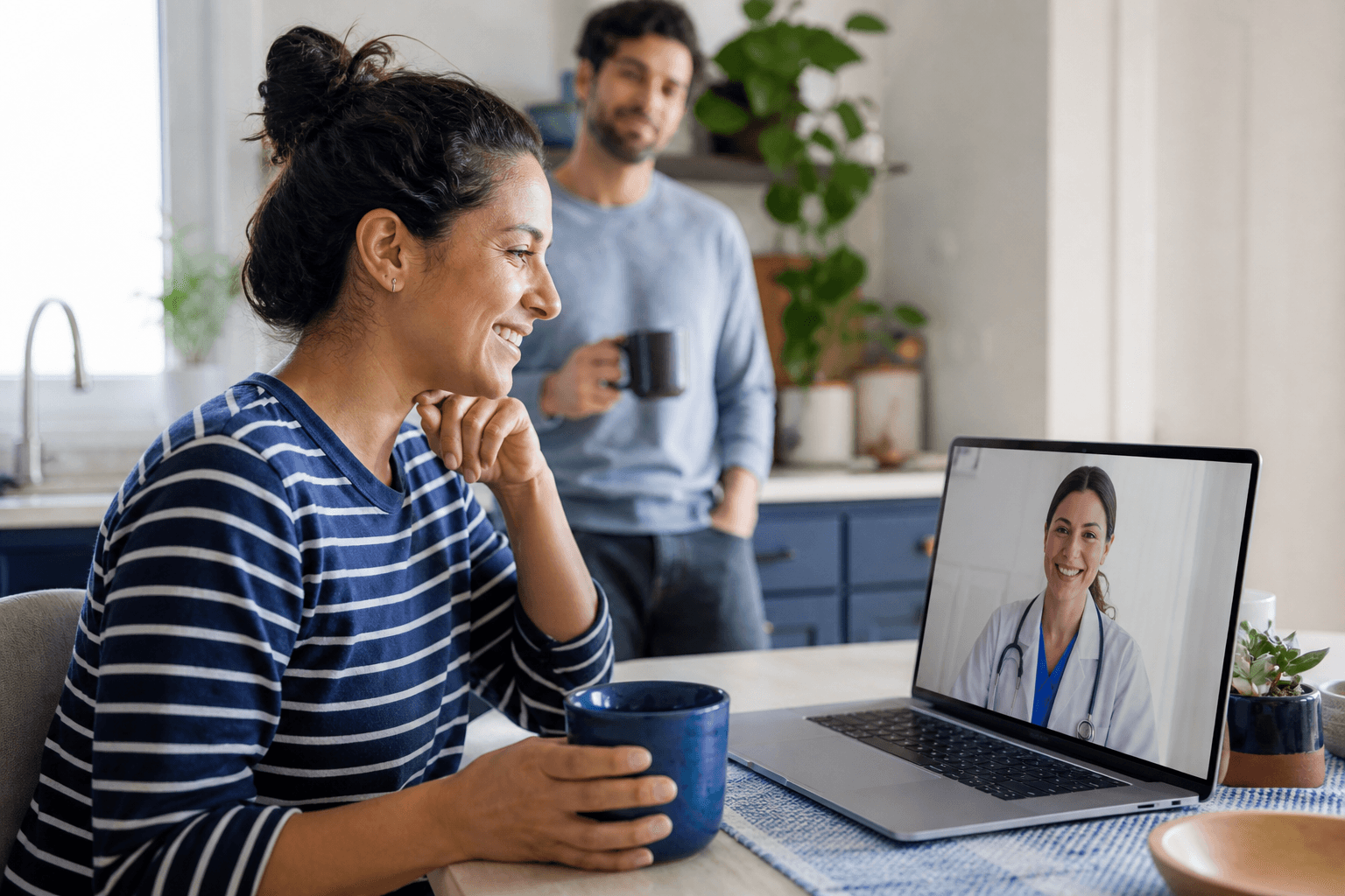 Customer at home on a virtual care visit with a clinician